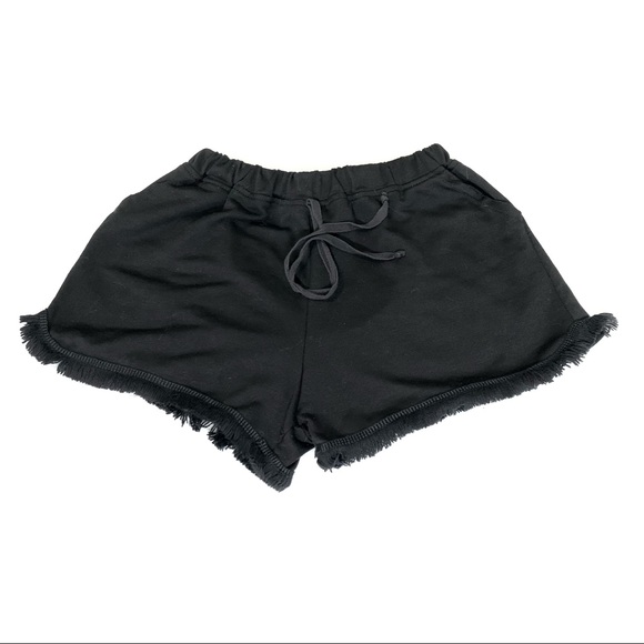 Raw Frayed Hem Lounge Shorts Black - Picture 1 of 4